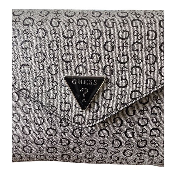 GUESS Clutch Bag Gray Black Logo Print Envelope Purse Women’s Handbag - Picture 13 of 14